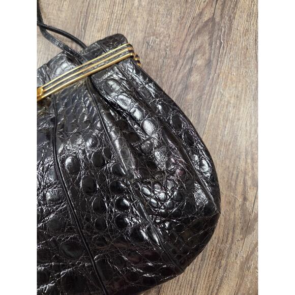 Vintage Judith Leiber Classic Black Snakeskin Reptile Gold Clutch Evening Purse - Picture 3 of 11